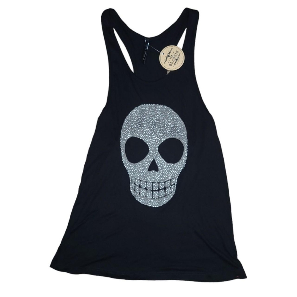Lovetheclassic rhinestone bedazzled jewel skull face tank top black nwt size m